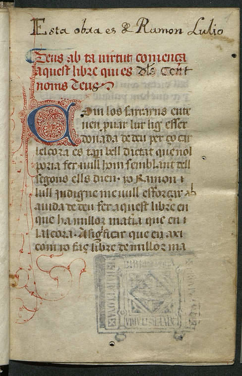 Pròleg dels Cent noms de Déu (ms. BUB 59, f. 1r)