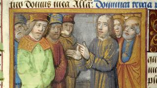Jesús i els fariseus (The Morgan Library MS M. 8 fol. 149r, vers 1511)